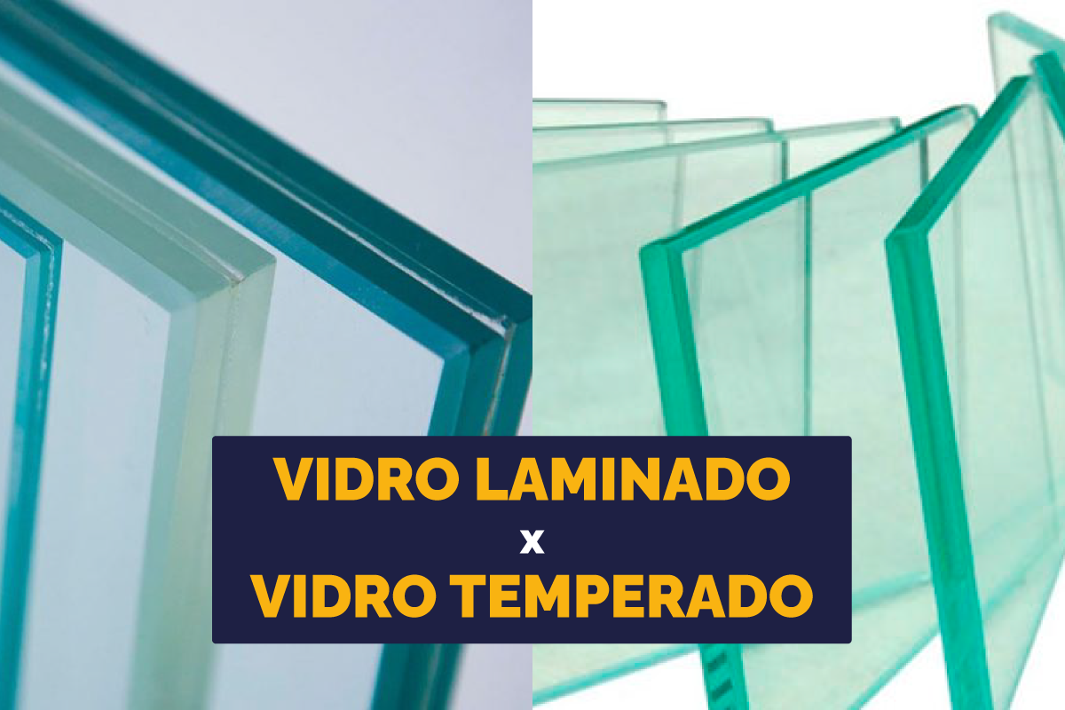 Vidro Laminado ou Temperado: Entenda a Diferença e Escolha Certo Comparativo visual entre vidro laminado, mostrando a película interna entre as chapas, e o vidro temperado, que é uma única chapa de vidro de segurança.